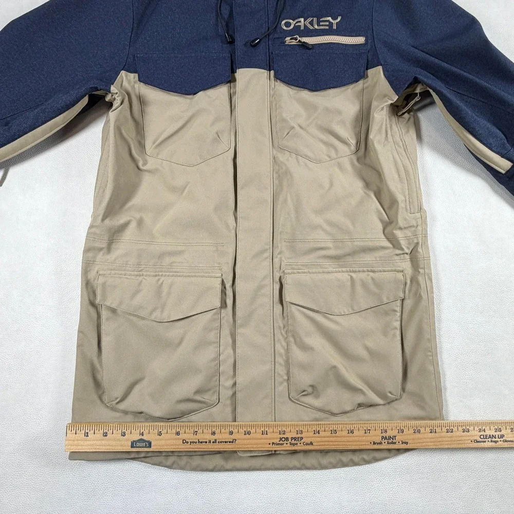 Oakley Pro Rider Series Parka Mens Medium Navy Blue Tan Hooded Ski Snow Jacket